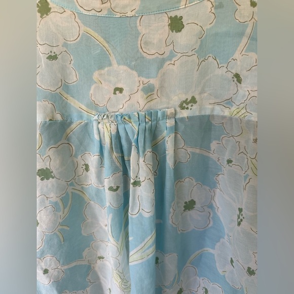 Gap Med Button Front Blouse Blue White Floral Print Silk Cotton Long Sleeve - Picture 6 of 8